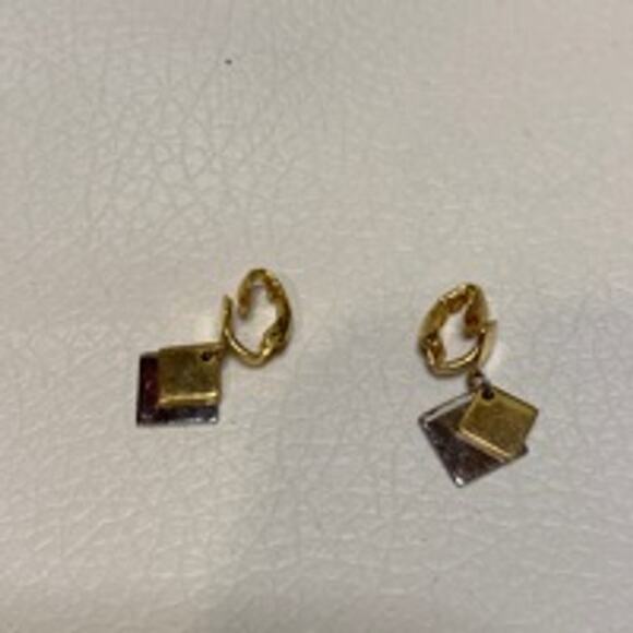 Retro Geometric Dangle Earrings Gold Tone Square Drop Unbranded - Picture 3 of 3